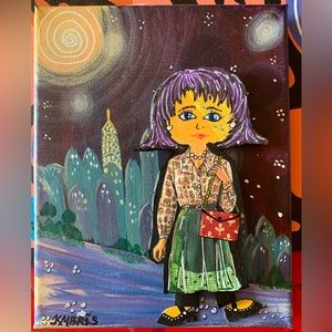 ORIGINAL mixed media paper doll wall art, The Great White Way,